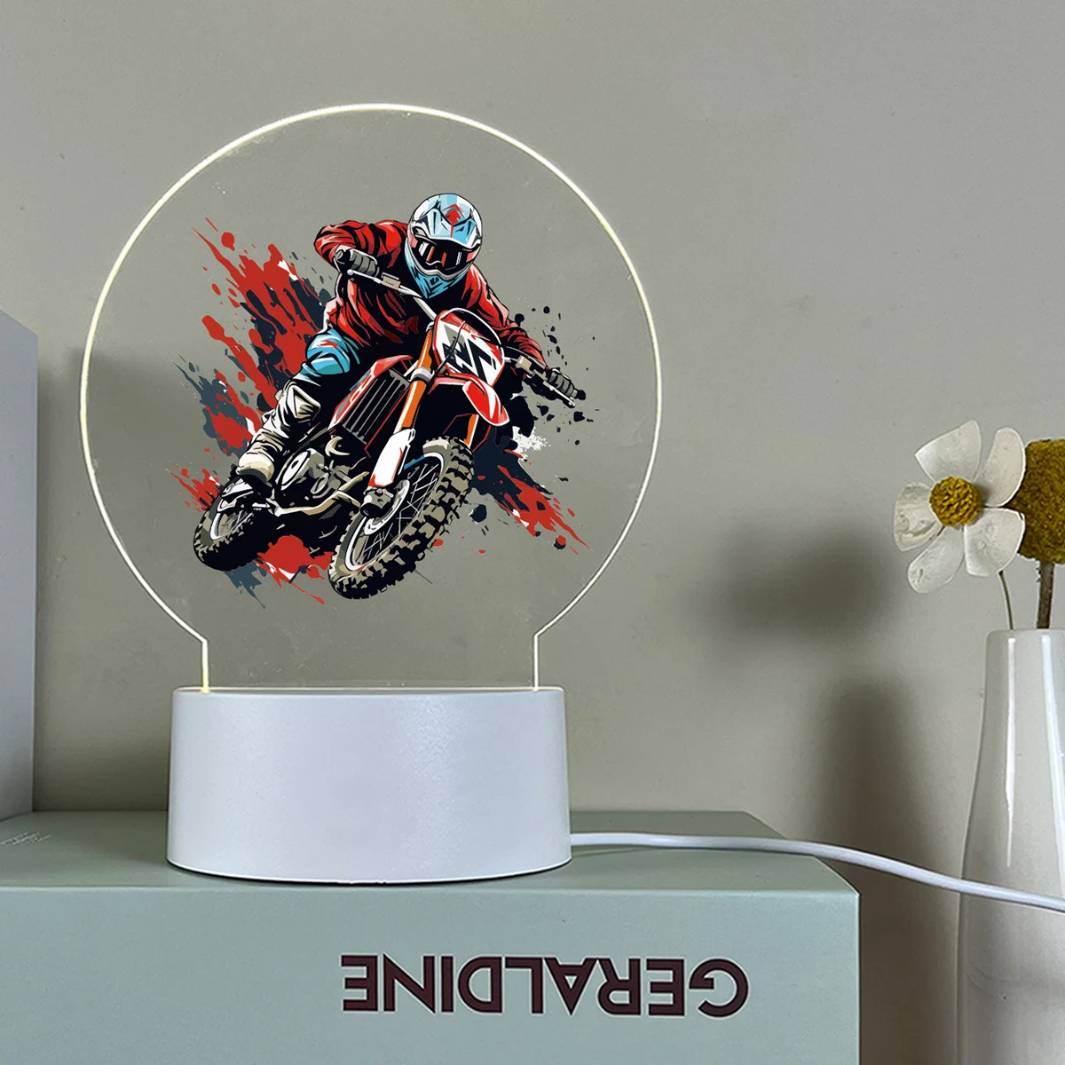 Motorcycle Funny Acrylic Led Night Light 3D With Black Base For Bedroom Decor