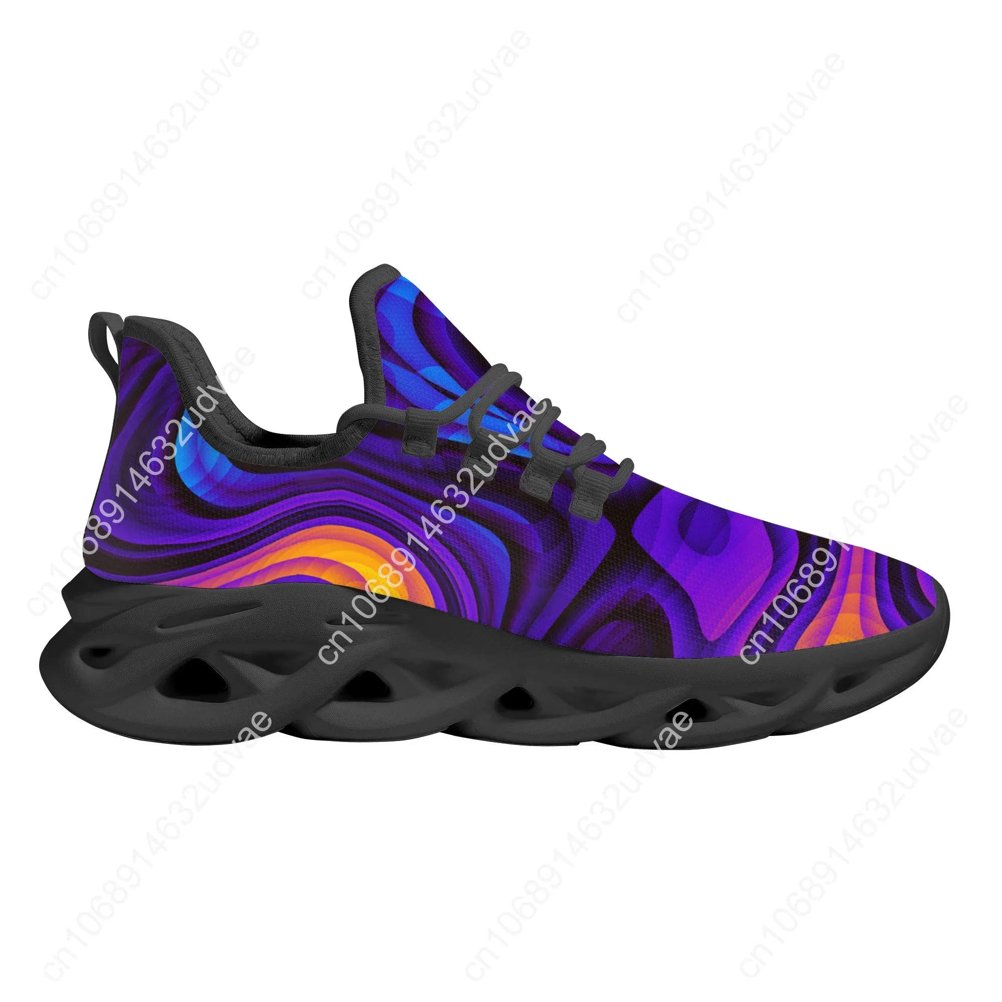 Fashion Black Psychedelic Kintted Breathable Men's Sneakers Light Lace Up Shoes Mesh Kintting Shoes Customized