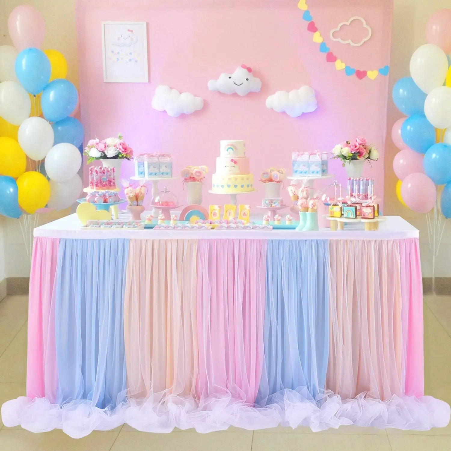 Tulle Tutu Table Skirt for Unicorn Themed Party,Baby Shower Wedding,Table Skirt for Rectangle Table or Round Decorations