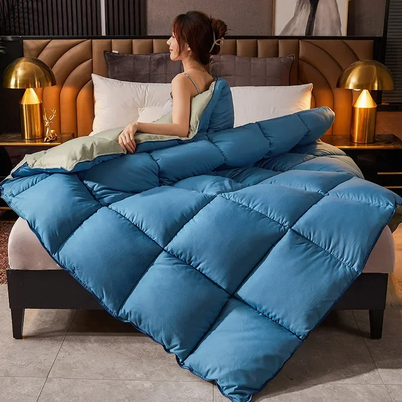 Goose Down Duvet Comforter Quilted Winter Thick Blanket Solid Color Bedclothes 91-95%