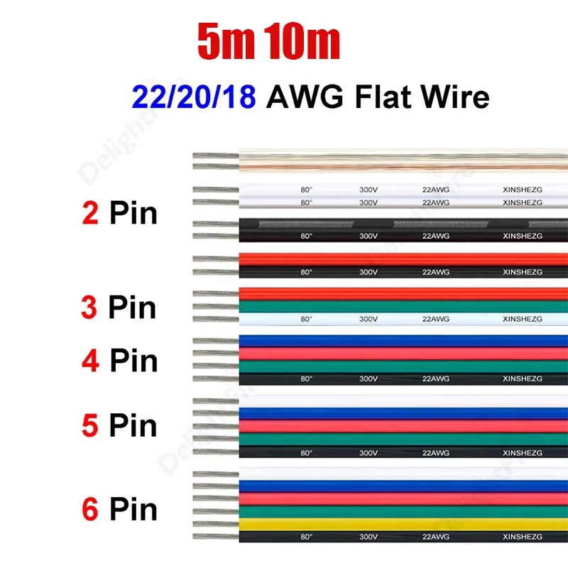 Cable De Extensión Electrónico De 5/10 Metros, 22 AWG, 2 Pin, 3 Pin, 4 Pin, 5 Pin, 6 Pin, Línea De Color Para Tira De Luc LED 5050 3528 RGBW RGB CCT - AliExprs 13