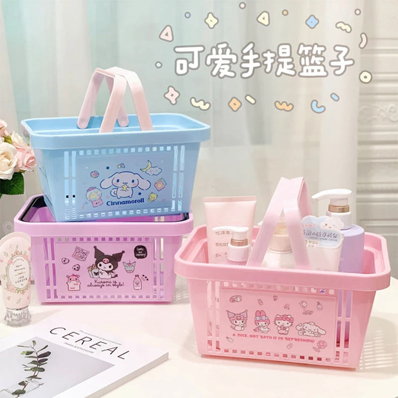 

Sanrio Hello Kitty Y2K Storage Basket Kawaii Anime Kuromi Cinnamoroll My Melody Hand Basket Toiletries Girl Heart Gift for Kids