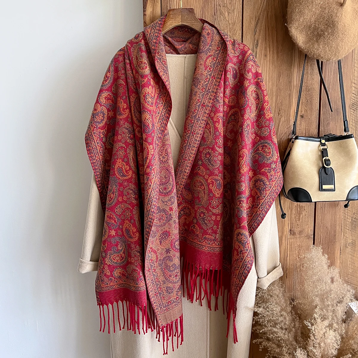 Winter New Brand National Style Paisley Design Thick Pashmina Warm Shawl Long Tassel Print Scarf Women Keep Warm Poncho Stoles