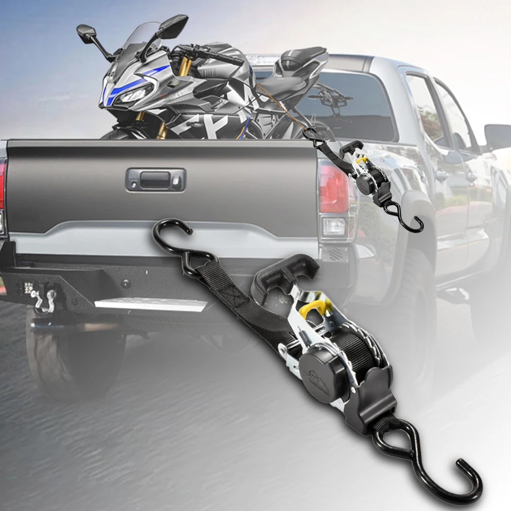 Load Luggage Strap Motorcycles Ratchet Strap with S Hook Heavy Duty Auto Retractable Ratchet for Trailers Vehicles Boat
