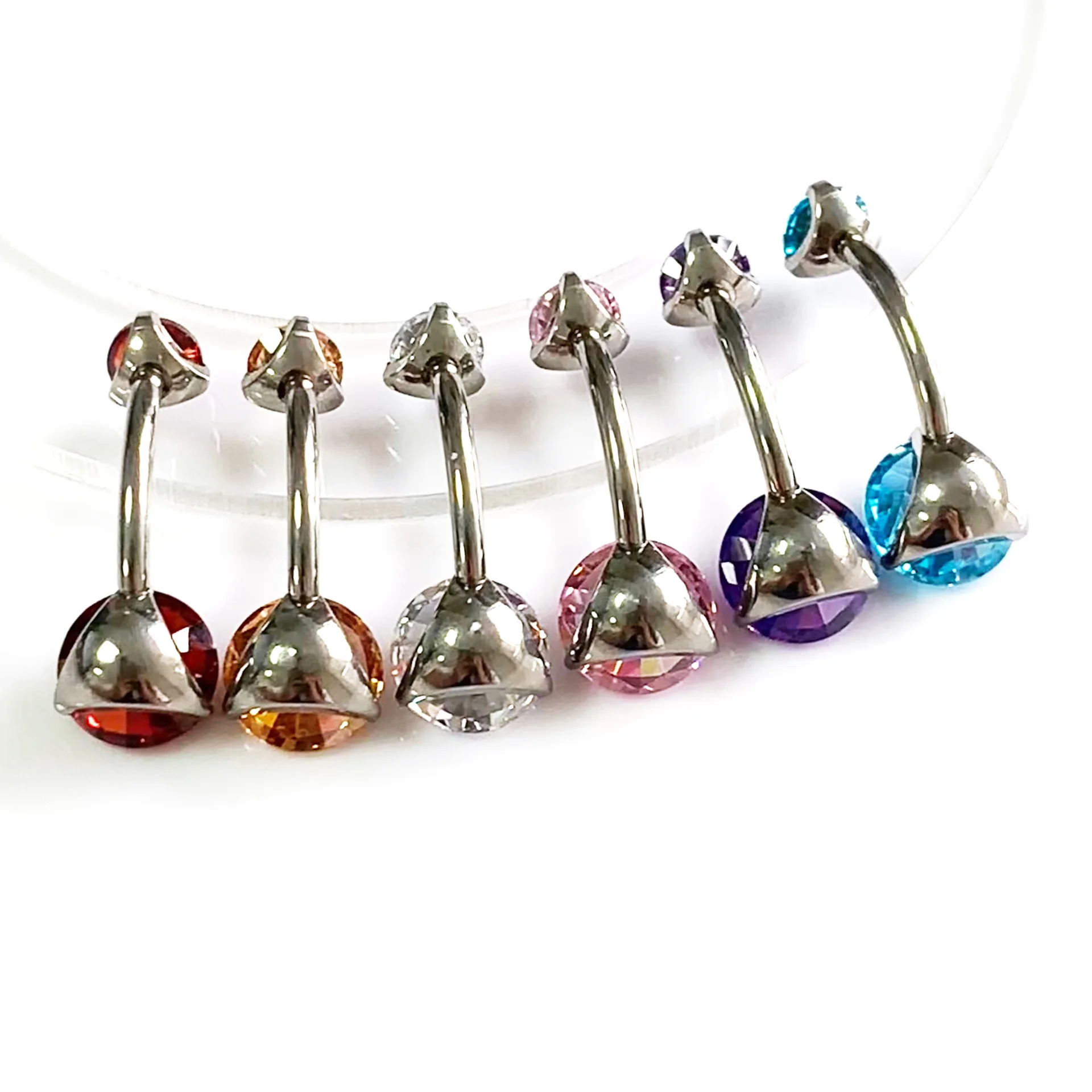 

100% SOLID G23 Titanium Steel 14G Belly Button Ring Cubic Zircon Ball for Women Belly Navel Barbell Bar Piercing Jewelry
