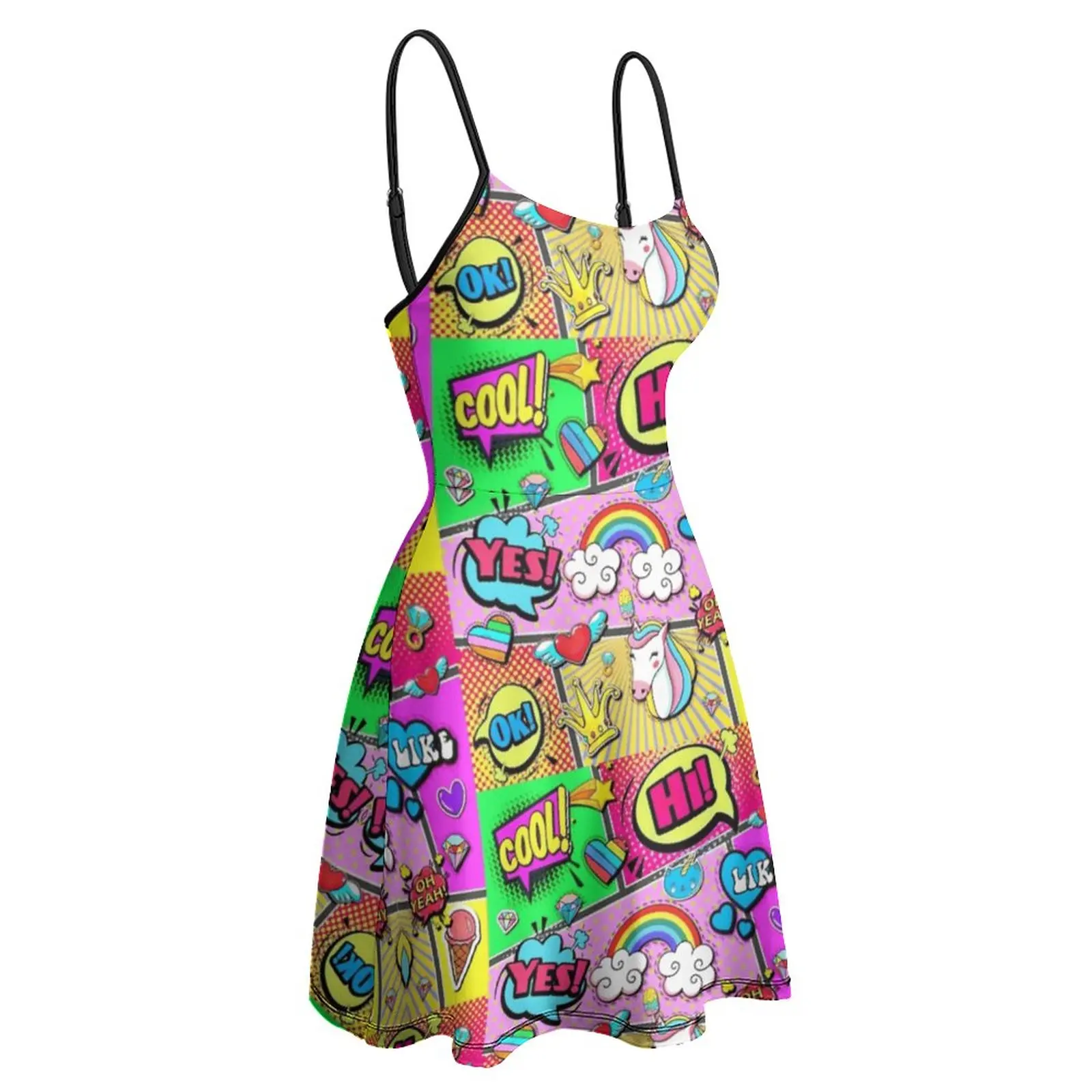 

Panels Crazy Colorful Girly Comic Book Pop Art Classic Exotic Woman's Dress Women's Sling Dress Humor Graphic Clubs Dresses