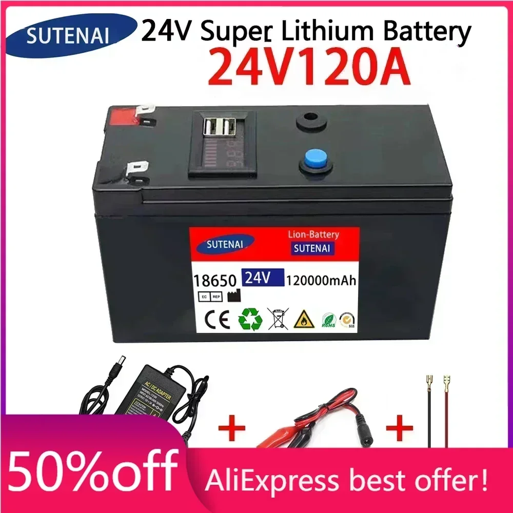 

24V Battery 120Ah 18650 lithium battery pack Rechargeable battery for solar energy electric vehicle battery+25.2v2A charger