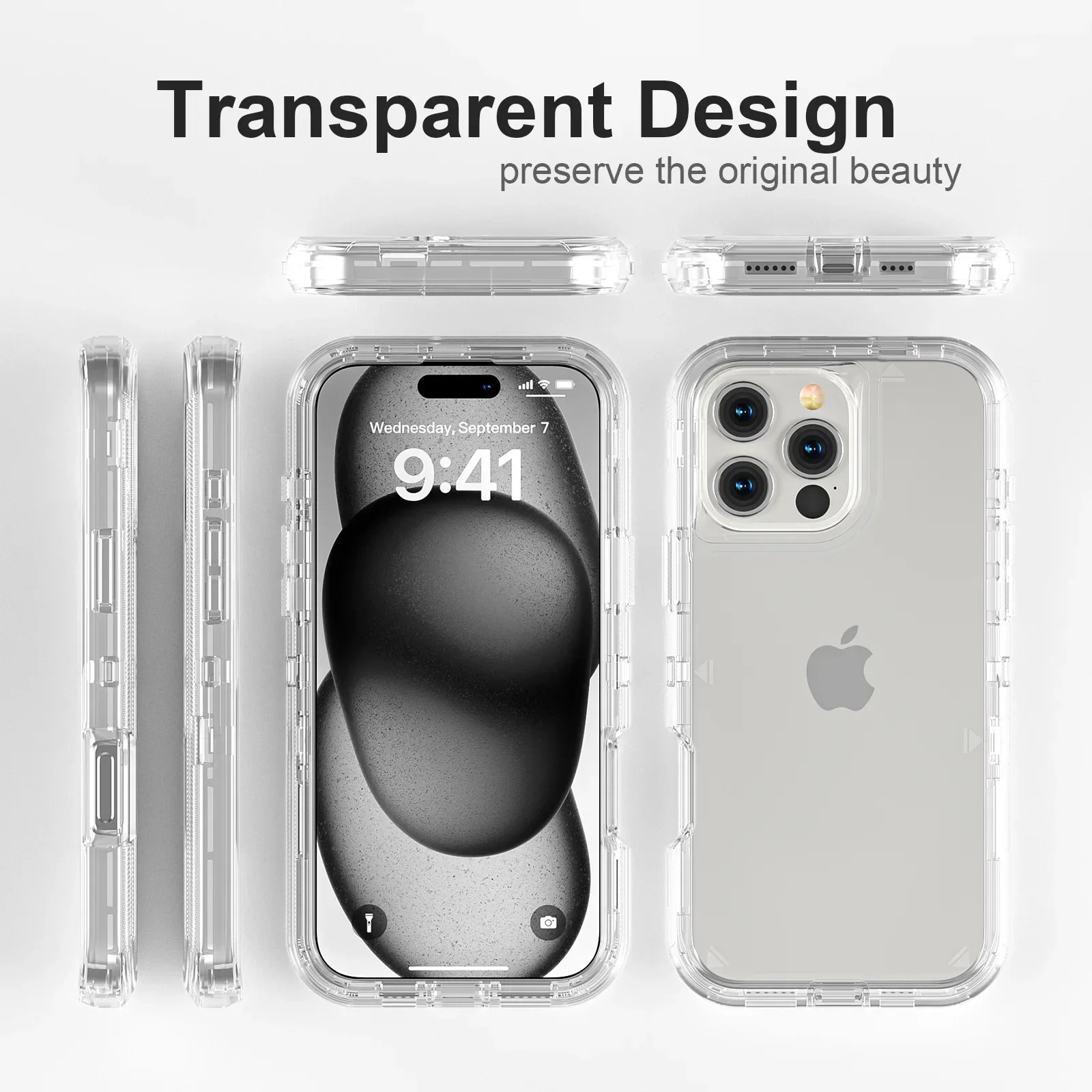 Durable Transparent Shockproof Armor Cover 3-in-1 Hybrid