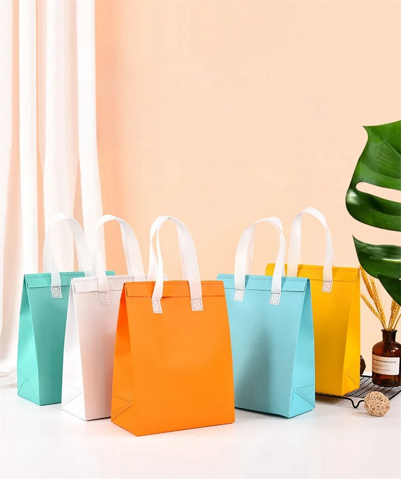 10pcs Non-Woven Insulated Tote Bags – Portable Reusable Fabric Pouches for Food, Cake, ... - SKU NITB01742 - UGI Packaging