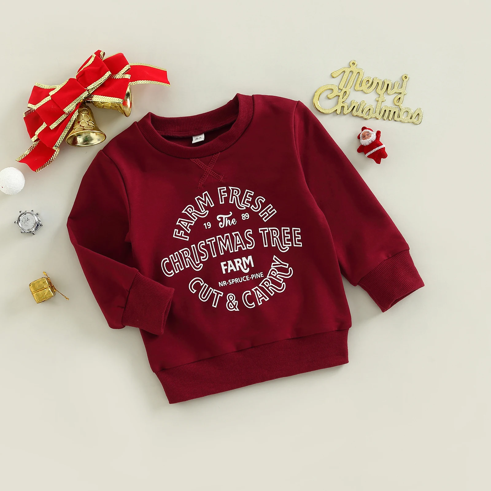 FOCUSNORM 0-6Y Christmas Baby Girls Boys Sweatshirt T Shirts Xmas Letter Printed Long Sleeve Pullover Tops