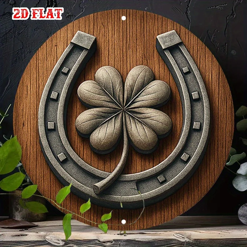 2DLucky Horseshoe Round Wooden Disc 네잎 클로버 아일랜드 행운의 상징 표시 홈 차고 카페 레트로 컨트리 스타일 장식 선물