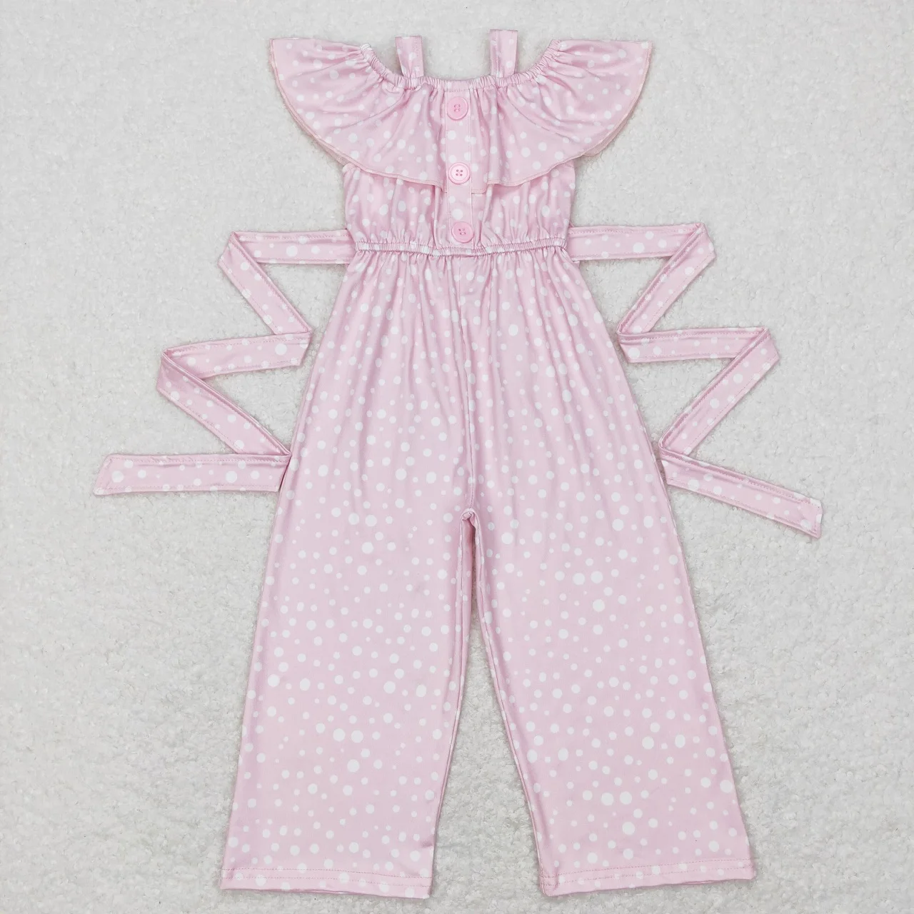 

Wholesale Toddler Children Sleeveless One-piece Kids Pink Pants Infant Overalls Boutique Romper Baby Girl Dots Ruffle Jumpsuit