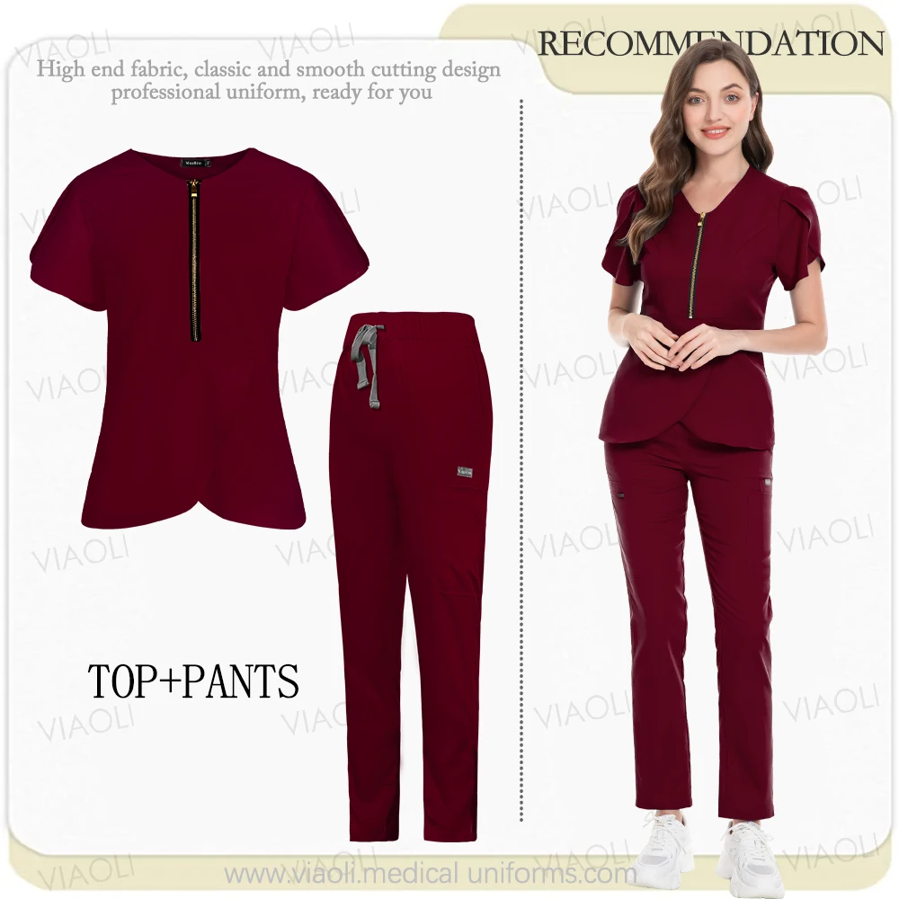 Conjunto de exfoliante médico para mujer, uniformes quirúrgicos de Hospital de belleza, Tops, pantalones, accesorios para enfermeras, ropa de trabajo para clínica Dental y mascotas