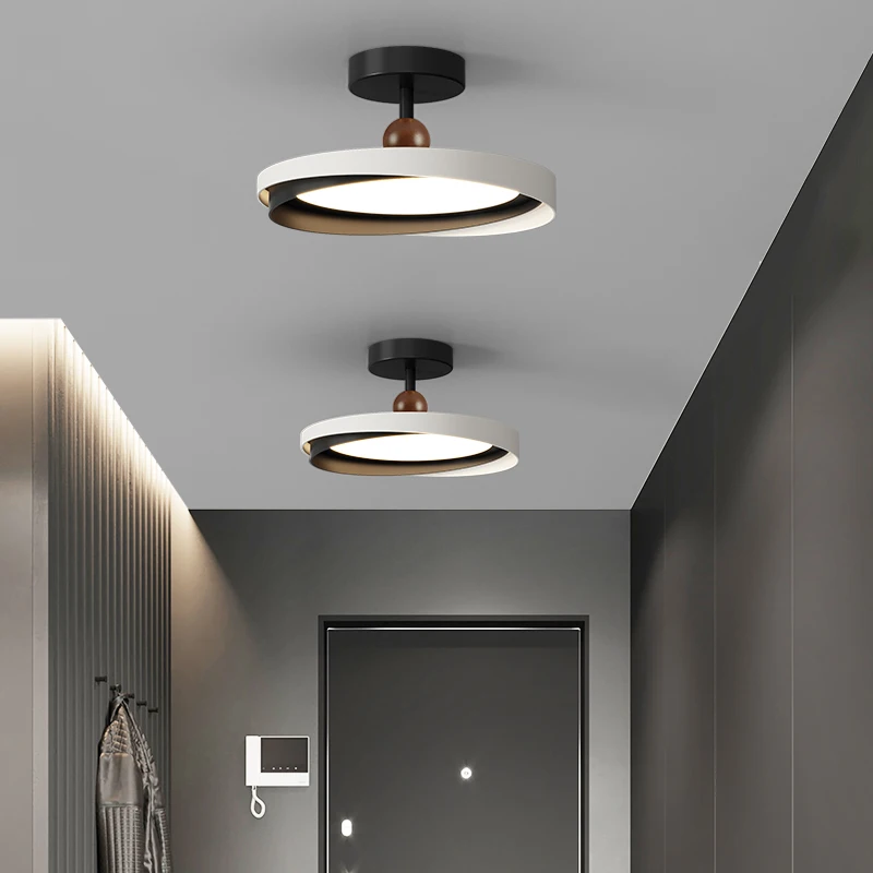 Retro Bedroom Ceiling Light Simple Walnut Color Hallway LED Pendant Light Kitchen Study Room Bedside Hanging Lighting Fixture