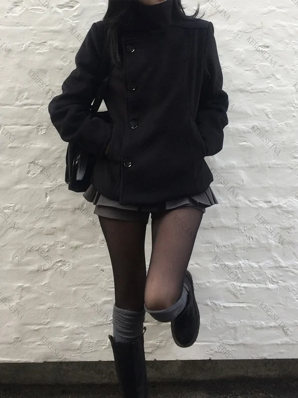 Street autumn/winter solid color women's turtleneck coat Y2K hip-hop retro Harajuku cute casual fashion versatile new women tops