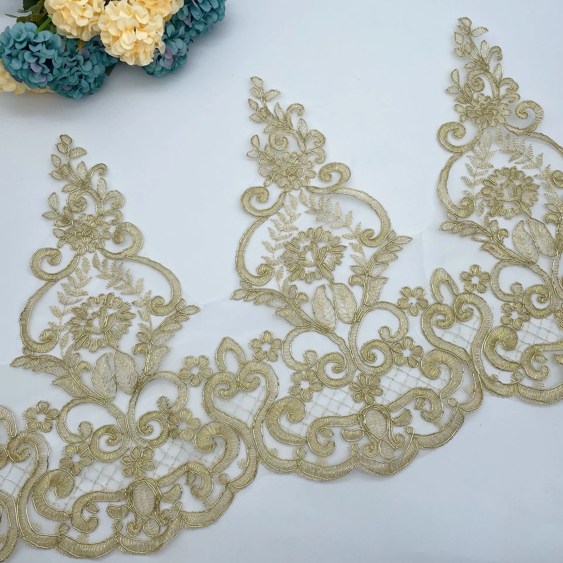 1yard Gold Thread Cord Embroidery Lace Trims Dress Home Textile Lace Dance Clothes Curtain Clothing Accessories 31cm wide