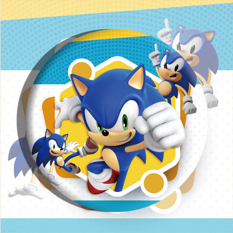 Broche láser de Sonic The Hedgehog, periférico de juego, pin redondo de 5,8 cm para mujeres, hombres, estudiantes de anime, regalo creativo, insignia colgante