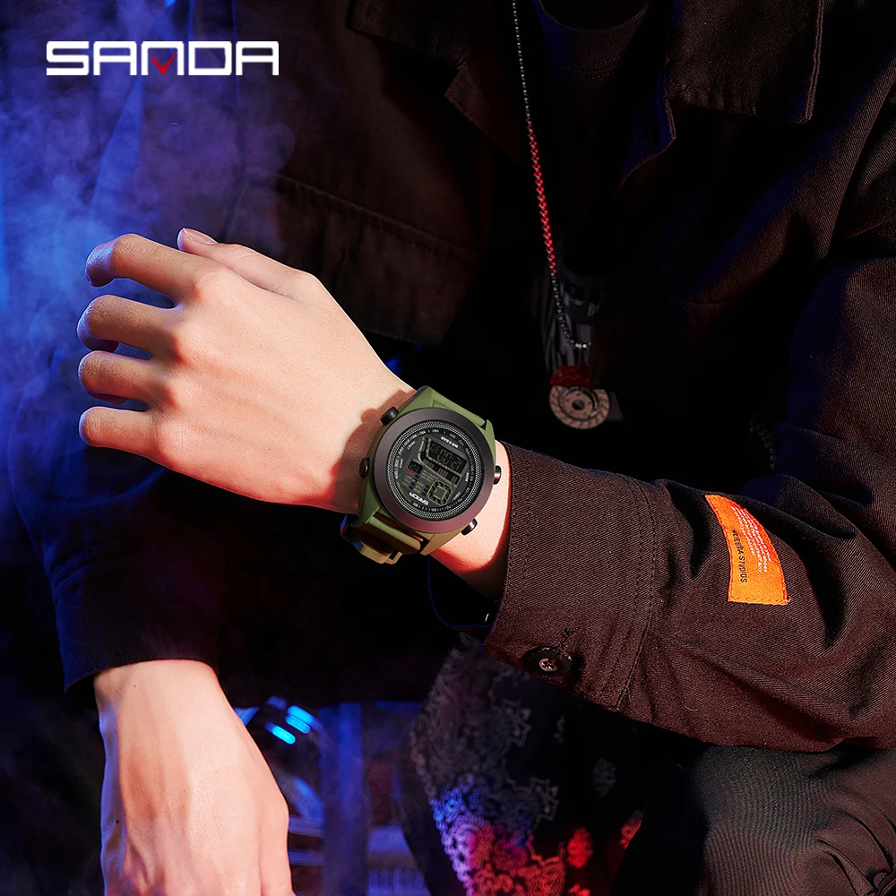 2023 New Single Core Electronic SANDA  9025 Watch Multifunctional Silicone Tape Men's Outdoor Sports Waterproof Wristwatch