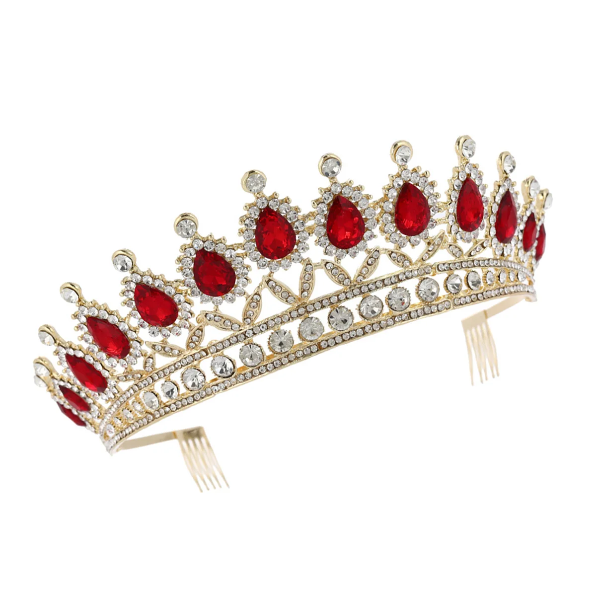 1pc Rhinestone with Comb Crowns For Adults Bridal Hair Accessories for for Wedding Birthday Party ( Red ) classic moroccan caftan dress waist belt gold plated with rhinestone middle east muslim wedding belts ethnic birdal chain belts