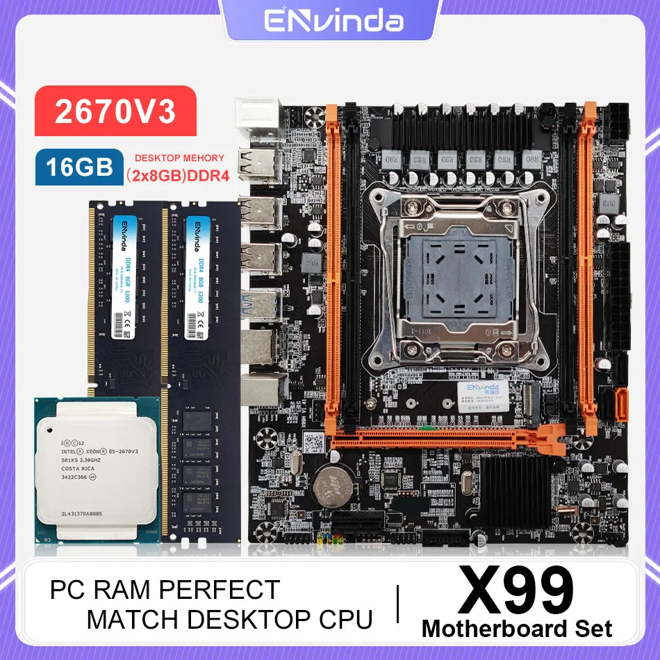 

ENVINDA D4 DDR4 X99 Motherboard Set With Xeon E5 2670 V3 LGA2011-3 CPU 2pcs X 8GB = 16GB 3200MHz DDR4 PC4 Memory REG ECC RAM