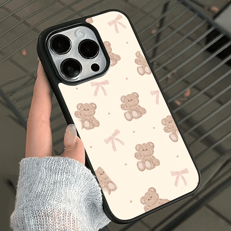 Pink Butterfly Bear Black Soft Kawaii Vintage Phone Case