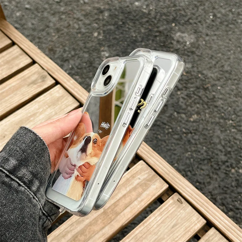 For iPhone 14Promax 2023 New Ins Net Red Funny Cute Dog Mirror Case 14Pro 13Promax 12 11