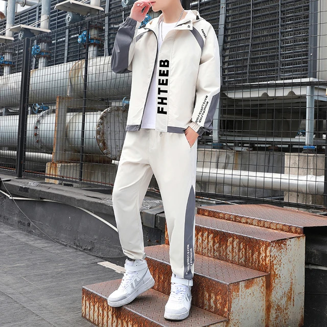 Men's Casual Tracksuit 2 Piece Hip Hop Trousers Jacket Sweatsuit Sweatshirt  Set