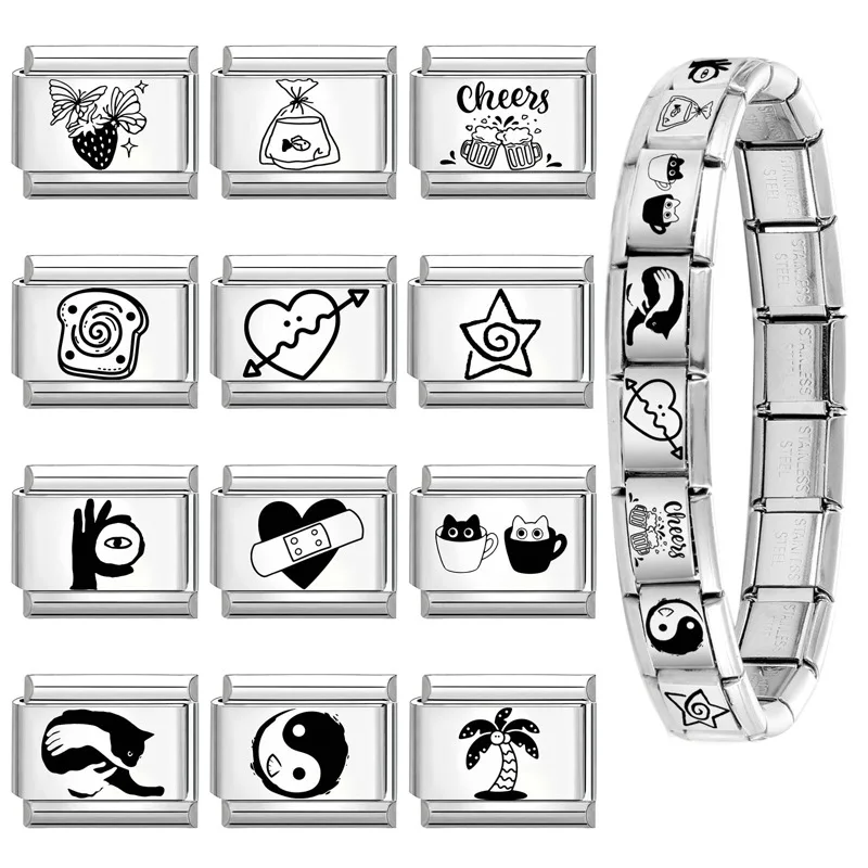 Stainless Steel Charm Bracelet for Women with Tai Chi and Heart Design