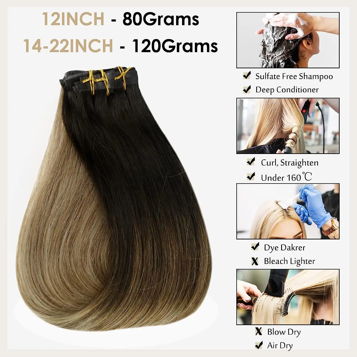 Full Shine Hair Extensions Clip in Human Hair 8pcs 120g Silky Straight Brazilian Clip in Extensions Remy Pu Weft hair extensions