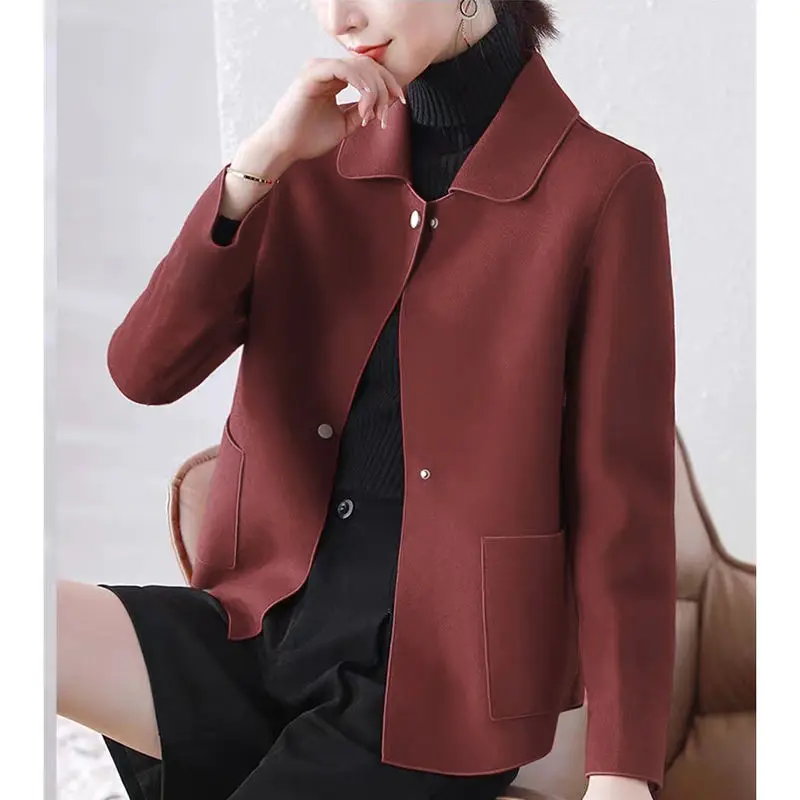 Autumn Women's Fashion Solid Button Fleece Polo Neck Short Long Sleeve Coat Winter Loose Casual Versatile Multi Color Top