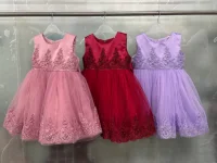 Robe de princesse pour enfants, robe à fleurs avec nœud brodé à la main, sans manches, robe de soirée, de noël et d'halloween, rouge 3