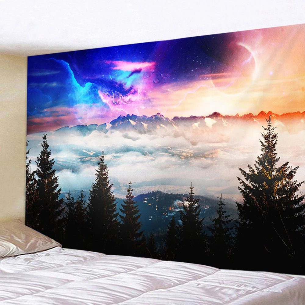 

Psychedelic Moon Forest Starry Sky Lightning Home Decor Tapestry Hanging Wall Cloth Living Room Bedroom Decoration Night Scene