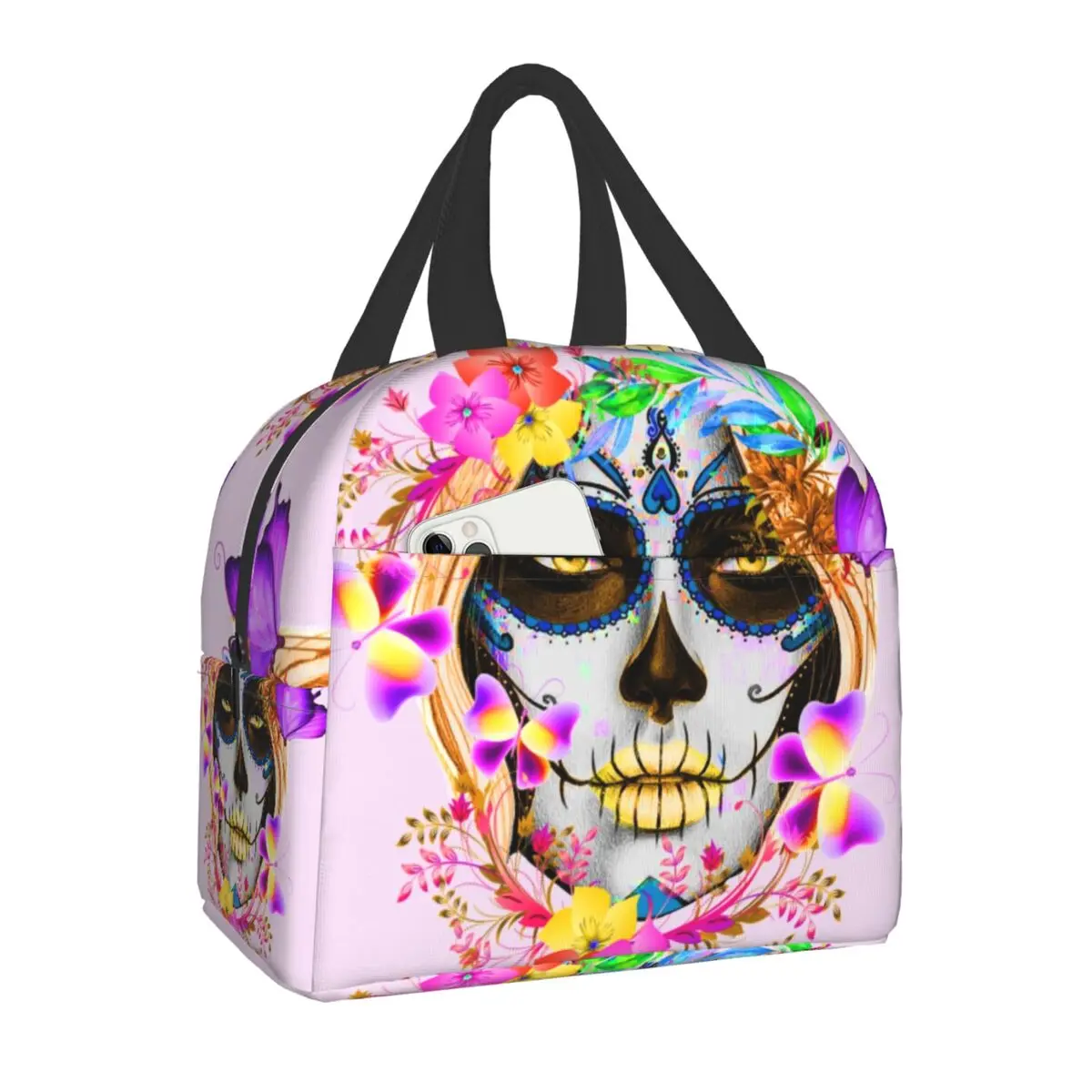 

Catrina Mexican Sugar Skull Insulated Lunch Bag for Women Waterproof Day Of The Dead Thermal Cooler Lunch Tote Kids School Food