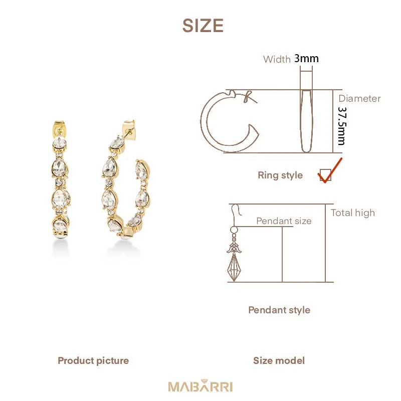 Mabarri Gold Plated Big Multi Stone Hoops Earrings for Women Girls14k Gold Luxury Jewelry Holiday Birthday Christmas Party Gift