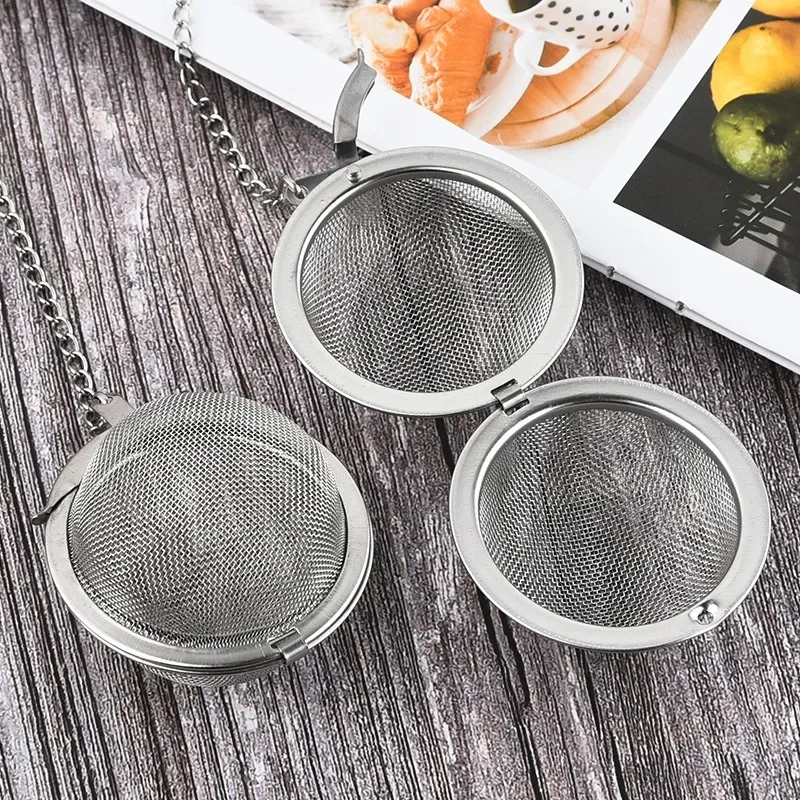 4 Sizes Durable Silver Reusable Stainless Mesh Herbal Ball Tea Spice Strainer Teakettle Locking Filter Infuser Tool