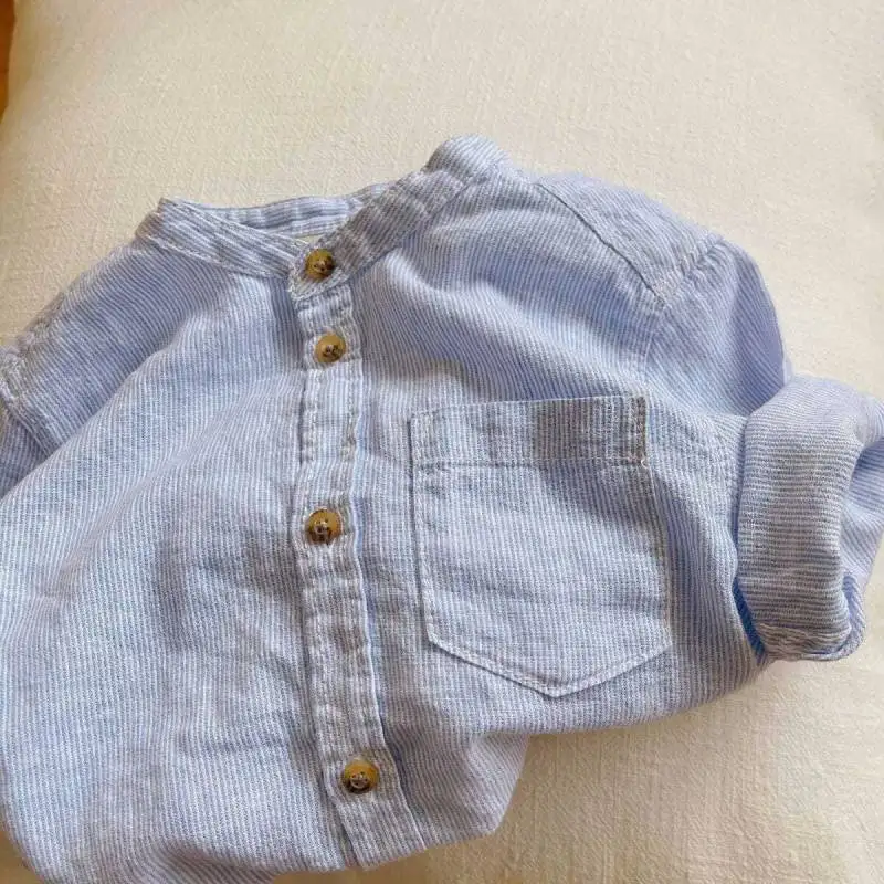Children's Cotton Short-Sleeved Shirt Summer Boys And Girls Striped Plaid Shirts With Pocket Baby Casual Loose Tops WT820 boys short sleeve shirts
