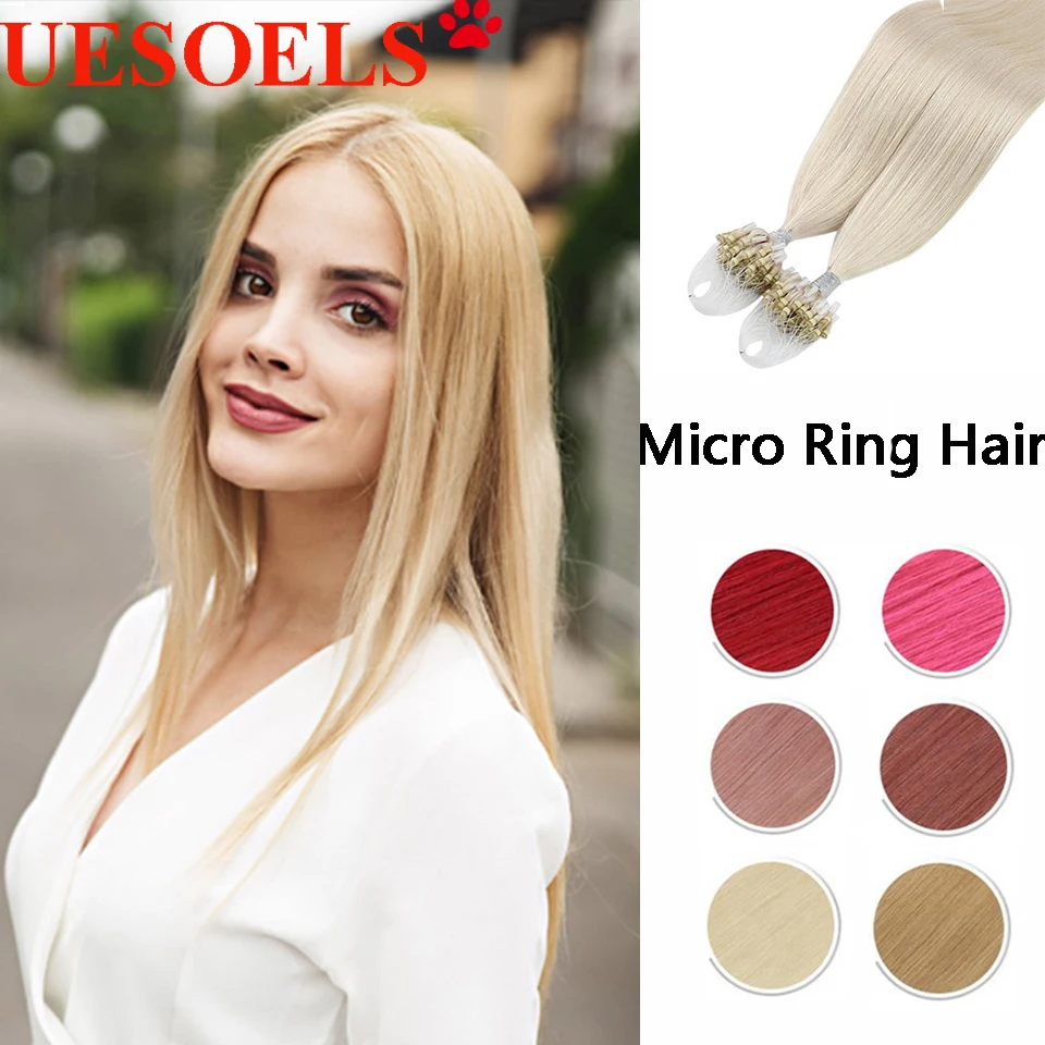 Uesoels Store Brazilian 100% Human Hair Micro-Ring Hair Extensions Machine European Remy Pre-bonded Straight For Women
