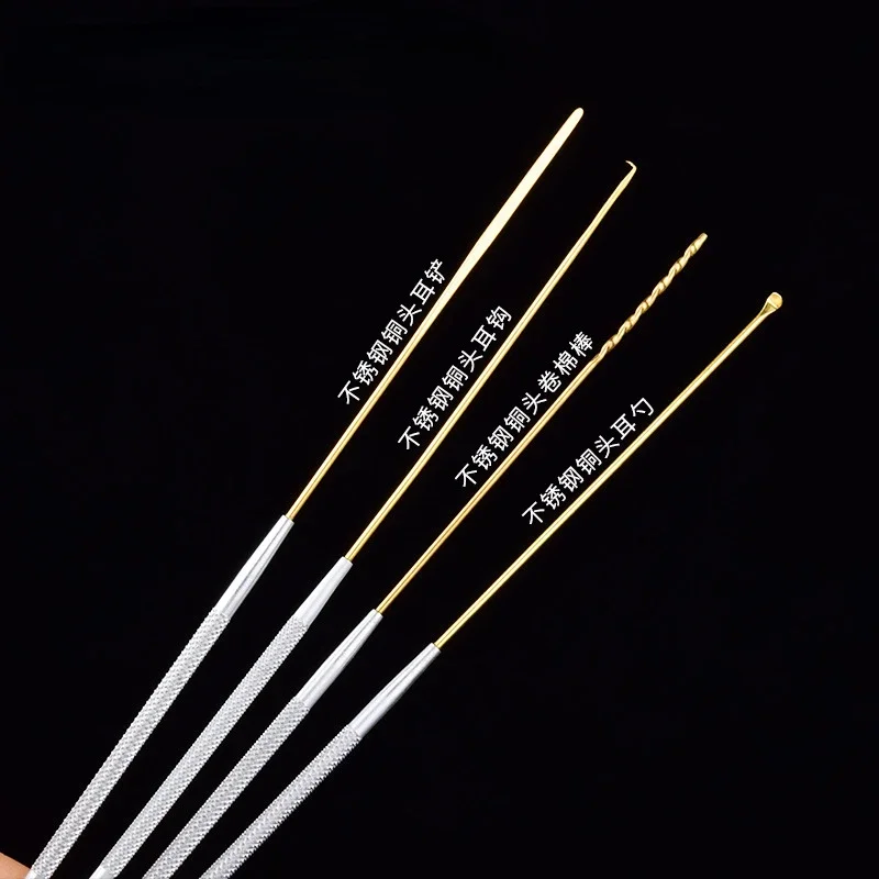 4pcs 구리 스테인레스 스틸 귀 왁스 선택 큐렛 귀지 제거 피커 Earpick 클리너 도구 키트 어린이 성인 홈 세트