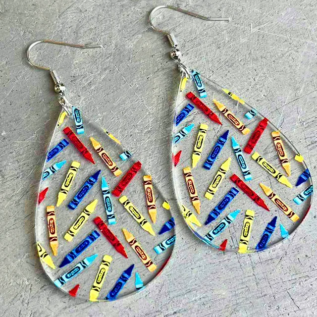 Rainbow Pencil Teacher Earrings - Colorful Acrylic Drop Earrings For Educators