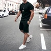 Solid Color Europe And The United States Men's 13 Color Summer New Short Sleeve Tshirt +Shorts 2pcs set Leisure Sports Men Suit 4