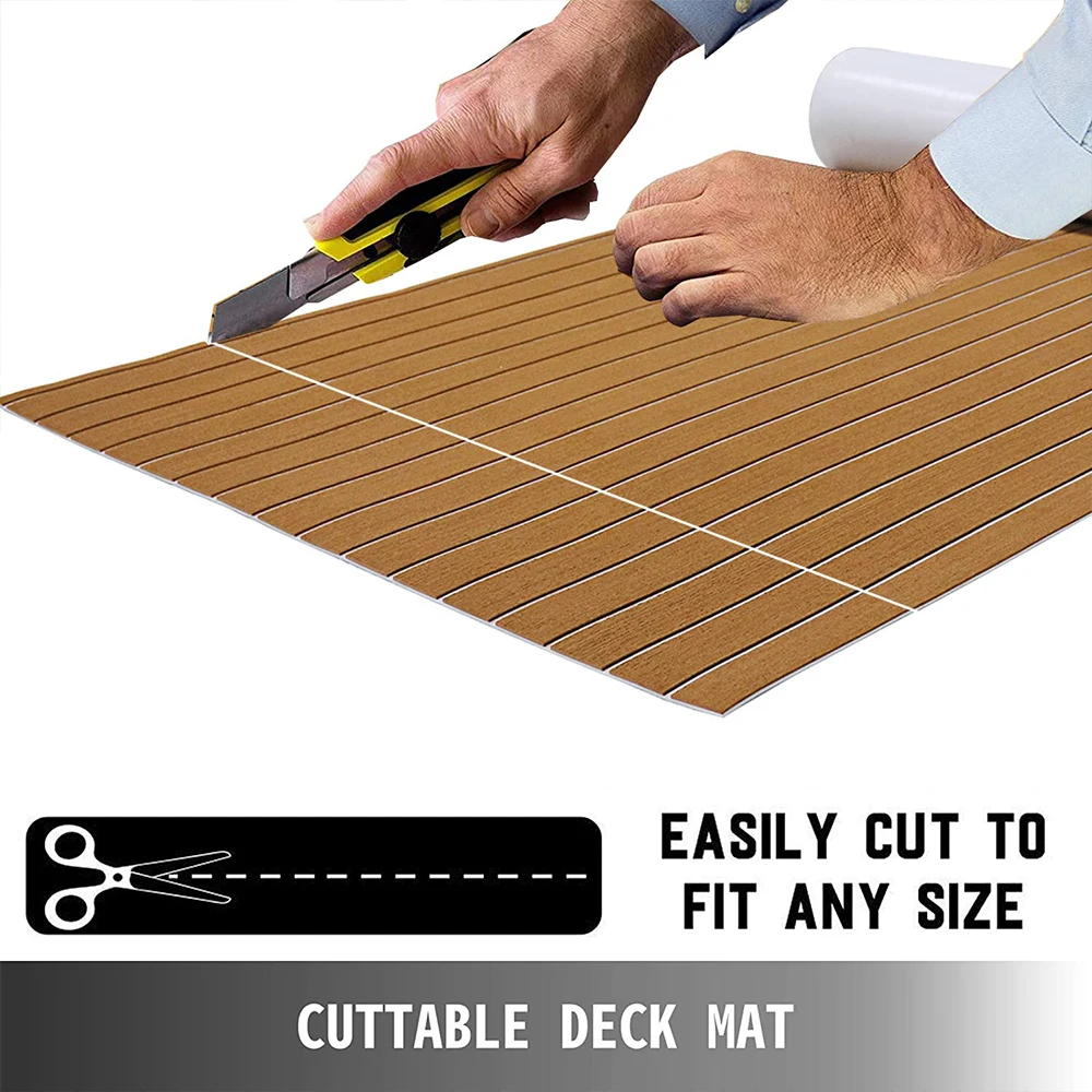 Boat Deck Mat 2400x550x5mm EVA Foam Faux Teak Brown Anti Skid Self Adhesive Vehicle Pad