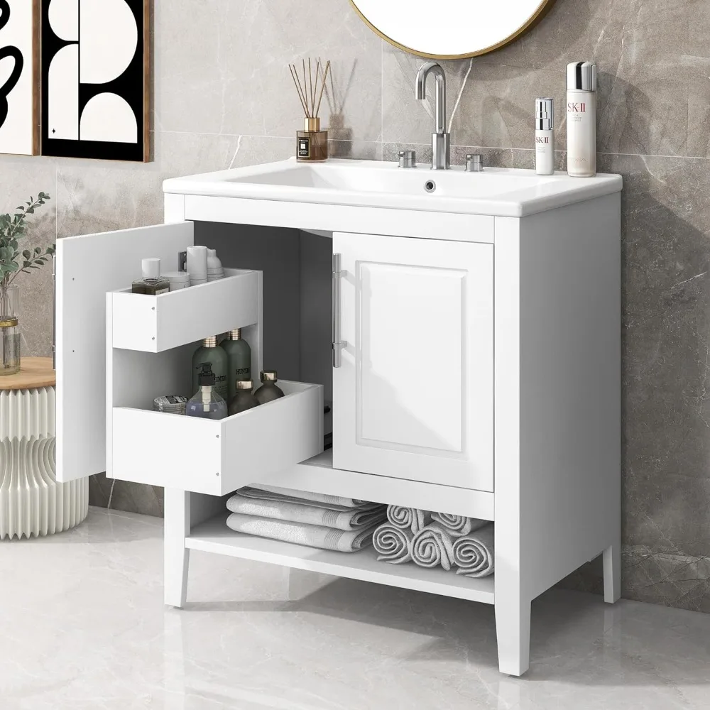 Combination Under Counter Sink Washbasin for the Bathroom Furniture 30" Bathroom Vanity With Single Sink Solid Wood Frame Sinks