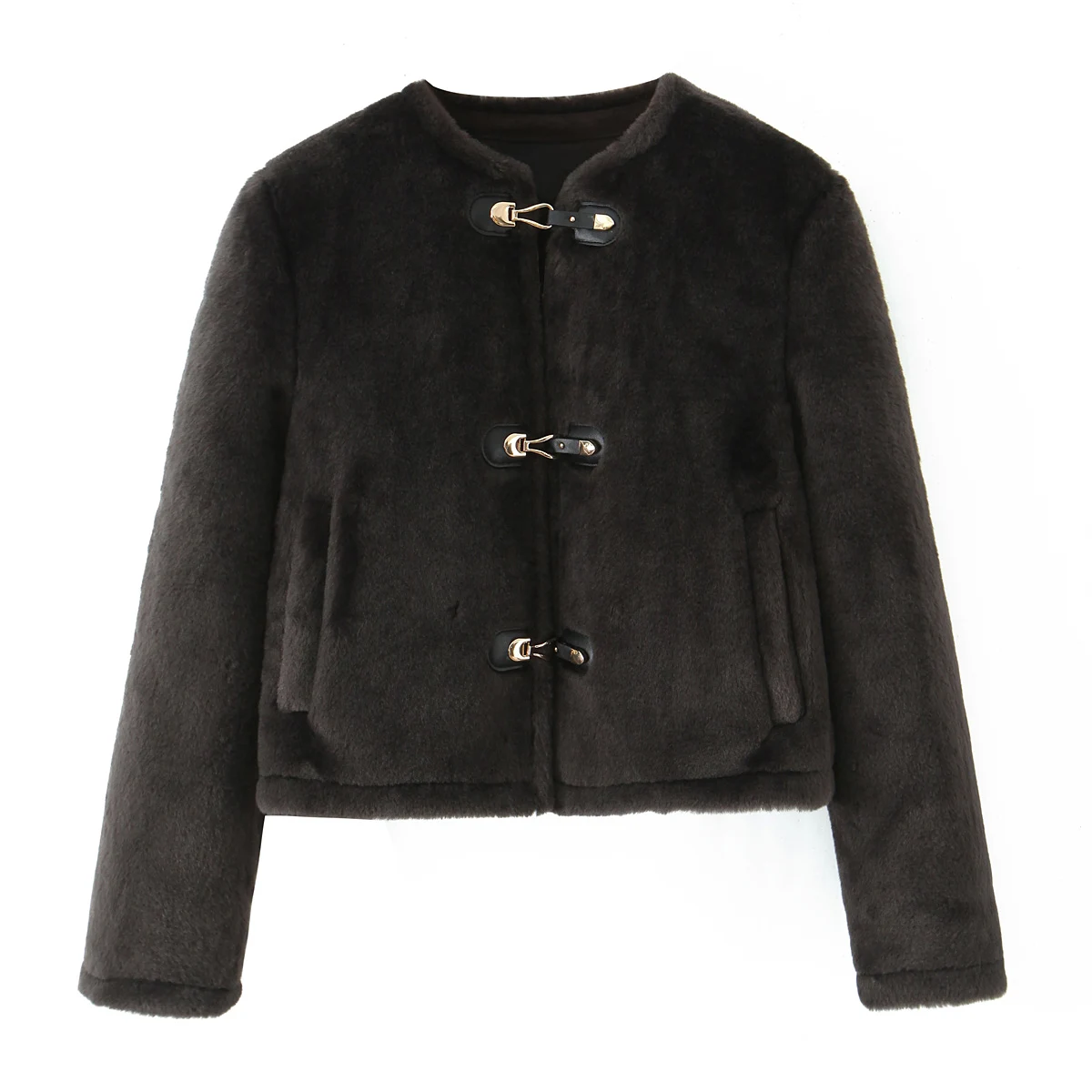 Women's Winter Short Faux Fur Jackets Coat Female Chic Fashion Warm Coat Lady Single Breasted Double-Sided Jackets Streetwear