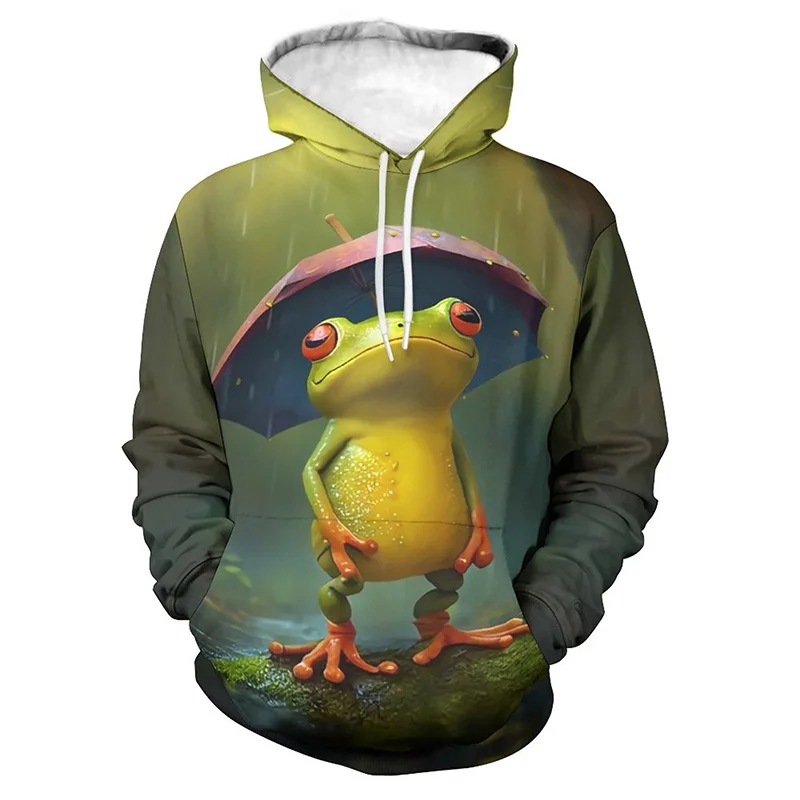 thumbnail image 1 of Sudadera con capucha con estampado completo y divertido de rana arbórea para hombre, sudadera informal de primavera y otoño, ropa de calle holgada de talla grande, 1 of 5