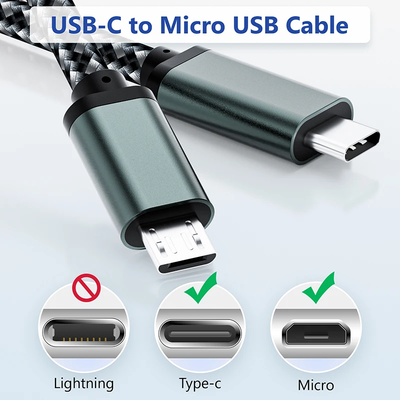 Premium USB-C to Micro USB Power & Data Charging Cable - Multiple Length Options