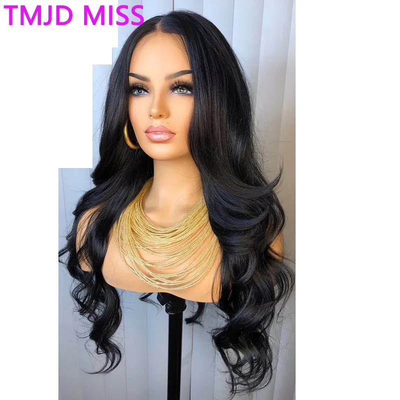 

TMJD MISS 2024 New Black Deep Wavy Wigs 13x4 Front Lace Long Curly Hair Synthetic Fiber Headband Peruca De Renda Frontal