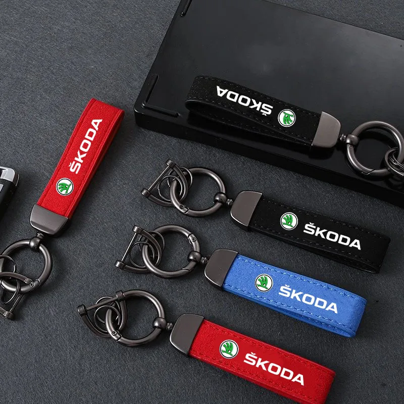 

Car Suede Keychain Sport Key Ring Custom Gift With Logo For Skoda Octavia Rapid Kodiaq Superb Karoq Fabia Kamiq Car Accessories