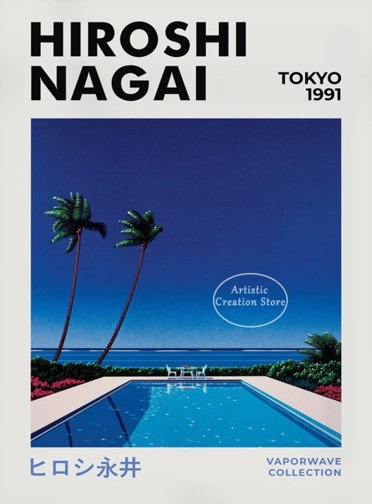 Hiroshi Nagai Vaporwave Japan Beach City Summer Wall Art Canvas