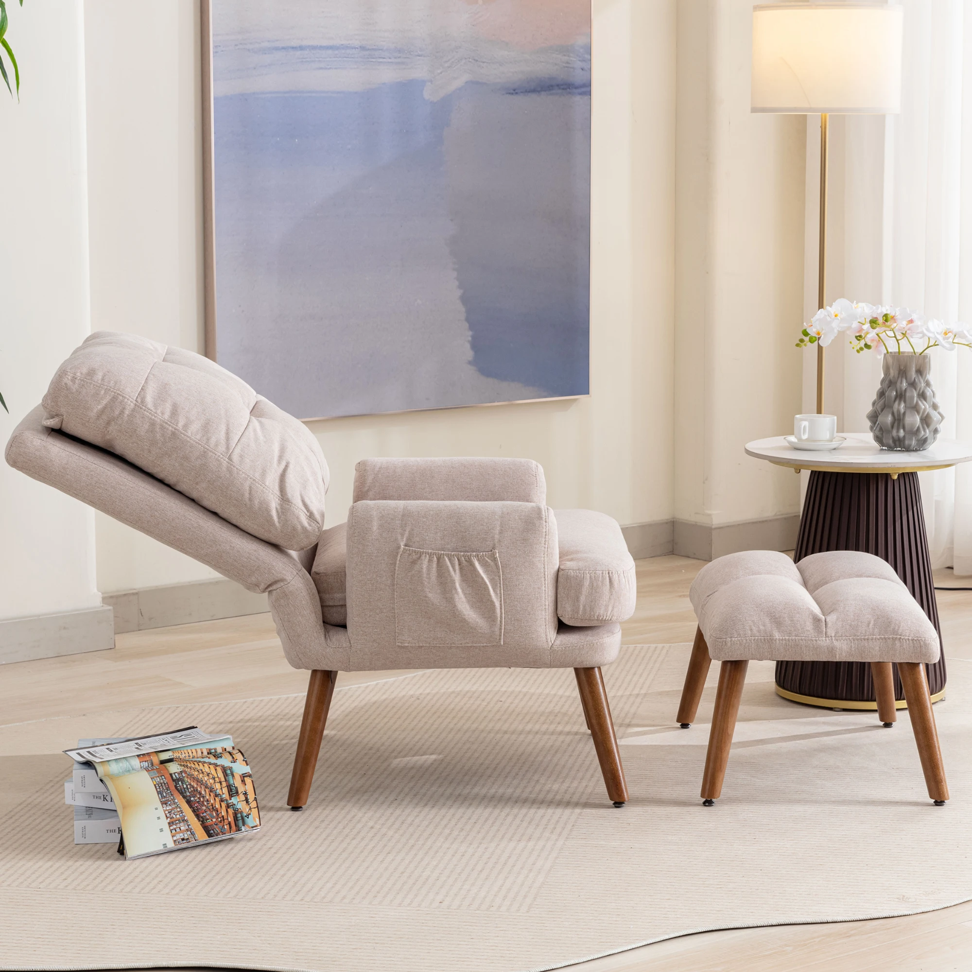 Lounge Chair With Footrest, Backrest 5-stage Adjustable, Tiltable, Chair With Side Shelf Lazy Sofa – Detail 12