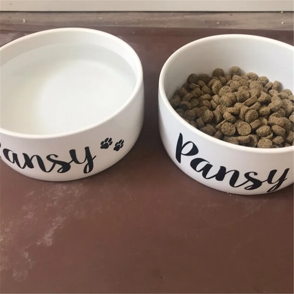 Personalized Ceramic Pet Bowls with Paw Print Custom Dog Bowl from Photo  and Name